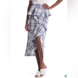Endless Rose Blue Plaid Peplum  Wrap Skirt thumbnail 2