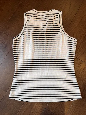 Pink Clover Striped Ribbed Tank Top - Black & White - Medium - C67-122 thumbnail 5