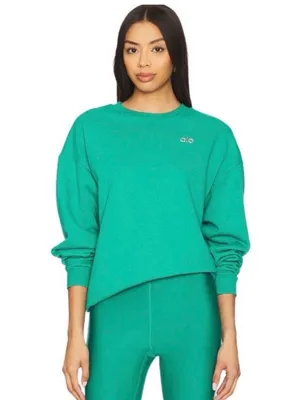 Alo Yoga Accolade Crew Neck Pullover Sweatshirt Spruce Green XXS Athleisure Rare thumbnail 3