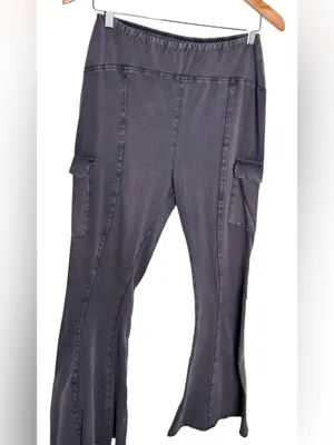Out From Under Aria Cargo Flare Pants Washed Grey Medium Lounge Urban Outfitters thumbnail 6