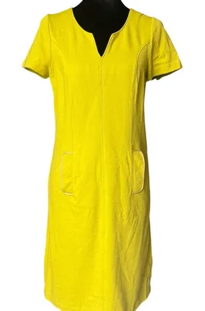 Boden Womens Chartreuse Yellow Shift Dress‎ Notch Neck Pockets US 4R thumbnail 1