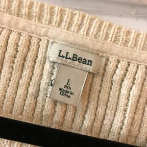 LL Bean Womens Sweater Cotton Chunky Ribbed Knit Scoop Neck Ivory L thumbnail 3