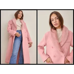 💕REFORMATION💕 Lester Coat ~ Faux Fur Shawl Collar Double Breasted Pink S NWT thumbnail 2