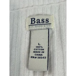 Bass Womens White Cable Knit V Neck Sweater Size L 100% Cotton Classic Preppy thumbnail 5