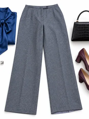 Herman Geist Women’s 6P Gray 100% Wool Wide Leg Fully Lined Petite Work Trousers thumbnail 1