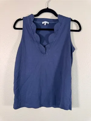 Lake Blue Pima Cotton Scalloped PJ Tank Top Womens M Pajama Sleep Shirt Cozy thumbnail 7
