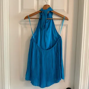 Alice + Olivia Blue Pleated Halter Blouse thumbnail 5