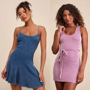 NWT Lulus Sleeveless Mini Dress Washed Blue Magenta Party Casual Bundle Size XS thumbnail 2