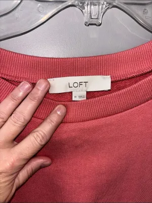 LOFT Puff Sleeve Sweatshirt Coral Pink Medium thumbnail 3
