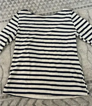 Brandy Melville Striped Off-The-Shoulder Top Blue thumbnail 1