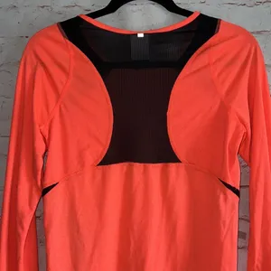 Nike Orange Black Mesh Long Sleeve DRIFIT Thumbhole Top size XL workout gym thumbnail 2