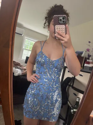 Windsor Dress Homecoming Blue Sequin Mini thumbnail 3