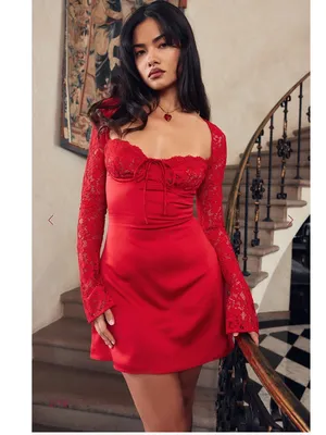 House of CB jennica Red Rose Satin And Lace Mini Dress thumbnail 2