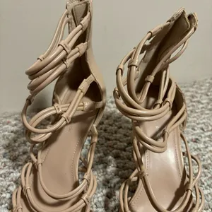 Like New BCBGeneration Maria Nude Beige Stiletto Zip-Up Strappy Heels- Size 10 thumbnail 5