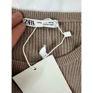 Zara Ribbed Long Sleeve Crop Top Brown Size M Crew Neck Knit Casual thumbnail 9