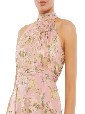 NWT Mac Duggal Ieena 70208 High Neck Floral Print Dress Pink Multi Size 0 thumbnail 2