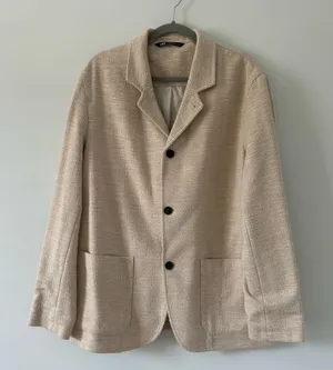 Zara Tan Beige Boucle Knit Cotton Single Breasted Textured Blazer Jacket XL thumbnail 1