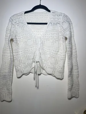 Source Unknown White Crochet Knit Tie-Front Cardigan Medium Cottage Core Bella Swan Festival thumbnail 1