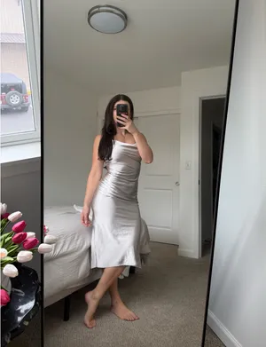 Whyte Valentyne silver satin cowl neck midi slip dress size AU6 size US2 thumbnail 2