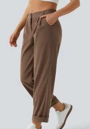 Halara AuraCord Cloud‎ Brown Corduroy Pleated High Waisted Pants Medium NWT thumbnail 1