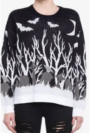 Thorn and fable hot topic sm haunted graveyard bat long sleeve sweater shirt thumbnail 1