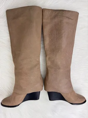 NWOT Vince Camuto Autumn Wedge Heel Leather Boots Size 8B EU38 Taupe thumbnail 4