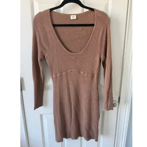 Abercrombie &‎ Fitch XLP Ribbed Sweater Dress Brown Long Sleeve Scoop Bodycon thumbnail 3
