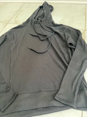 NEW ALALA Black Ribbed Hoodie Size Small thumbnail 1