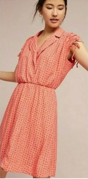 Anthro Maeve Carlotta short sleeve‎ dress small coral thumbnail 1