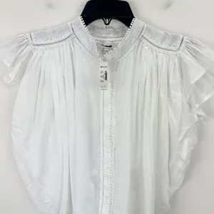 Madewell Shirred Lace Trim Top Blouse Cotton Viscose Lightweight White Small NWT thumbnail 8