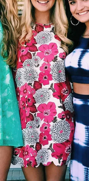 Entro Scalloped Vibrant Pink Floral Dress thumbnail 1