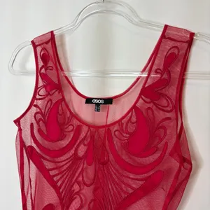 ASOS Bright Red Sheer Embroidered Tank Top 100% Polyester Womens 4 thumbnail 2