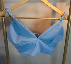 Size M Baby Blue Braided Strap Crop Top Bustier thumbnail 1