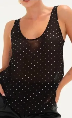 Rumored‎ Old Fashion Classic Dot Tank Top SMALL Black Curved Shirttail NEW Indie thumbnail 1