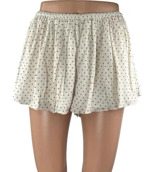 Free People White Brown Polka Dots High Rise Pleated A Line Mini Shorts Size S thumbnail 1