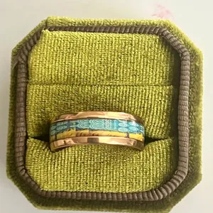 Rose Gold Tungsten 8mm Band with Turquoise Inlay Size 10 thumbnail 1