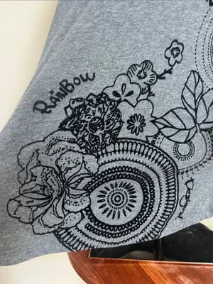 Desigual Gray V-Neck Long Sleeve Floral tee thumbnail 4