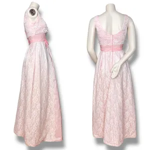 Vintage Lace Dress Light Pink Taffeta Sleeveless Maxi Prom Retro‎ Formal Sears thumbnail 3