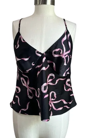 Victoria Secret Stain Open Back Black & Pink Bow‎ Cami Size XL thumbnail 1