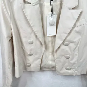 7 For All Mankind Blazer Jacket Size M Ivory Cropped Double-Breasted Lg buttons thumbnail 3