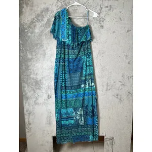 Fuzzi Italy Lace Mosaic Print One Shoulder Mesh Maxi Dress Turquoise Blue XL‎ thumbnail 3