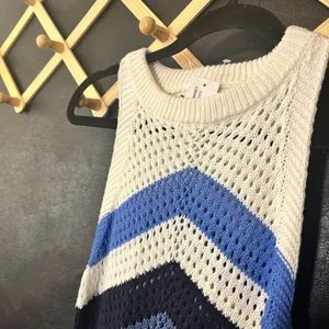 Young Fabulous & Broke White And Blue‎ Chevron Open Knit Maxi Dress Size Medium thumbnail 3