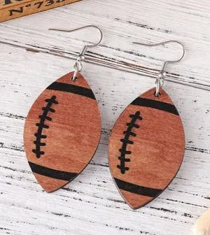 For Keeps Wooden Football Earrings Brand New On Card In Packaging thumbnail 1