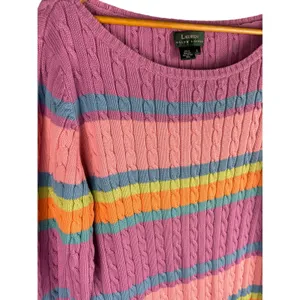 Vintage Lauren by Ralph Lauren Cable Knit Boat Neck Striped Sweater‎ Size Large thumbnail 4