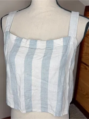 Madewell Linen Blend Abbie Crop Top in Stripe Glassware Blue White 2X NWOT NF238 thumbnail 4
