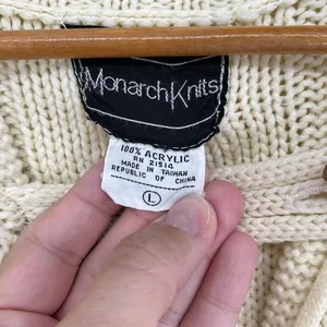 Vintage Monarch Knits Cable‎ Knit Hooded Toggle Cardigan Sweater Ivory Size L thumbnail 5