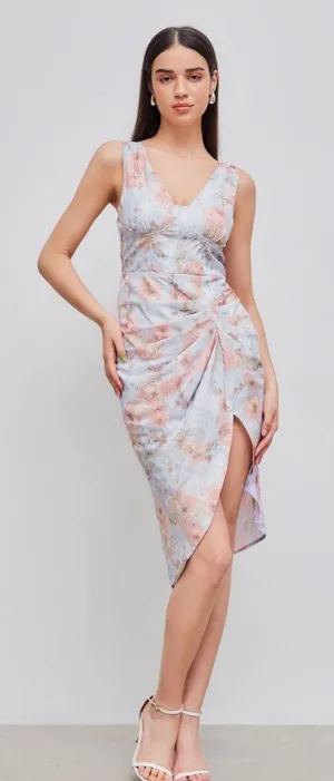 Cider Illusion Multicolor Floral‎ Ruched Midi Dress SMALL NWT Cocktail Party thumbnail 1