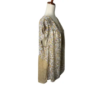 DR2 Women’s 1X Cream Mustard Blush Abstract Print Cap Sleeve Blouse thumbnail 2