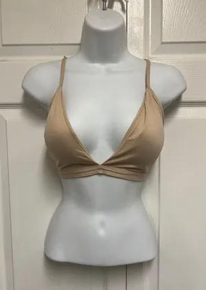 Cream Removable Padded Yoga Seamless V Neck Bralette thumbnail 1