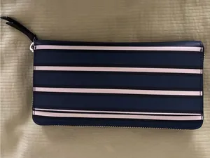 Kate Spade Cameron York Stripe Large Continental Wallet Blue Saffiano Leather thumbnail 4